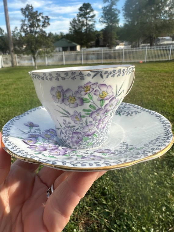 Vintage  Rosina Pansy Floral Teacup and Saucer Set -  English Tea Party