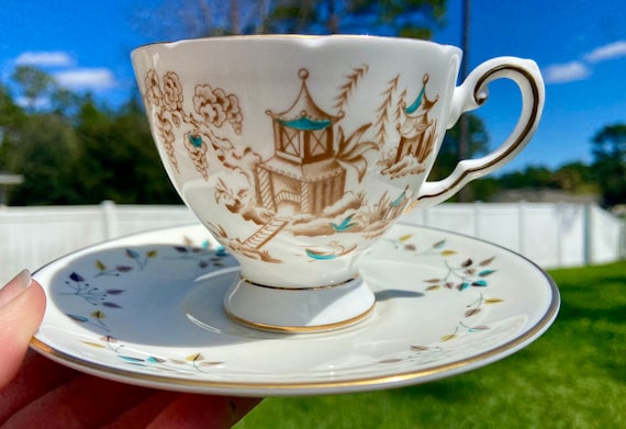 Vintage Hand Painted Tea Cup and Saucer Set - Rare and beautiful set
