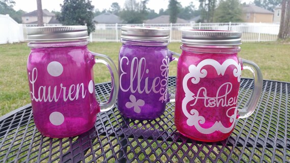 16 oz  Personalized Girl MASON JAR Sippy Tumbler -Handled- Choose your Color -  Birthday Parties - Personalized Gifts - Teen Gifts
