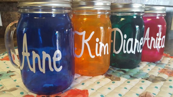Wedding Personalized Sippy Mason Jar Tumbler - Glass with Handle - Choose Your Colors-  Bachelorette - Weddings Welcome - Birthday Party