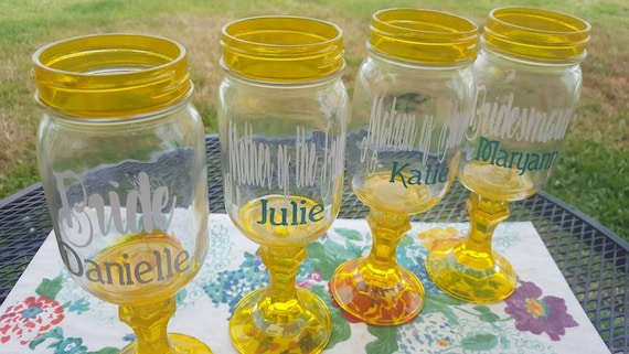 Ball Mason Jar Margarita -Wine - Sangria Glass- CHOOSE COLOR of stem- Bright colors - Weddings - Bachelorette Party - Events Custom Letters
