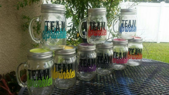 16 oz  Personalized  MASON JAR Sippy Tumbler - Glass with Handle - Choose your Color -  Birthday Parties - Personalized Gifts - Team Glass