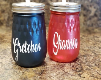 Personalized Ball Fluted Mason Jar Tumbler - Wedding Glasses- 16oz Glass - One of a Kind Gift - Personalized Glass