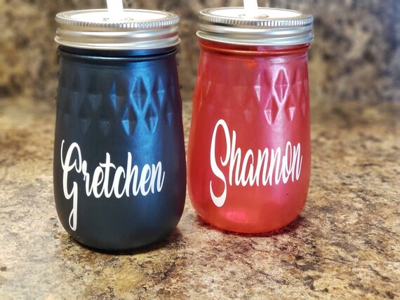 Personalized Ball Fluted Mason Jar Tumbler - Wedding Glasses- 16oz Glass - One of a Kind Gift - Personalized Glass