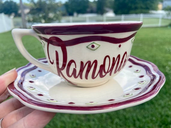 Tea Cup and Saucer Set - Custom Tea Cup- cherry Tea Cup -  Birthday Gift -  Personalized Tea Cup