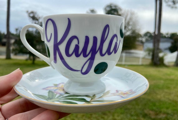 Floral  Personalized Tea Cup and Saucer Set -  choose name -  tea party