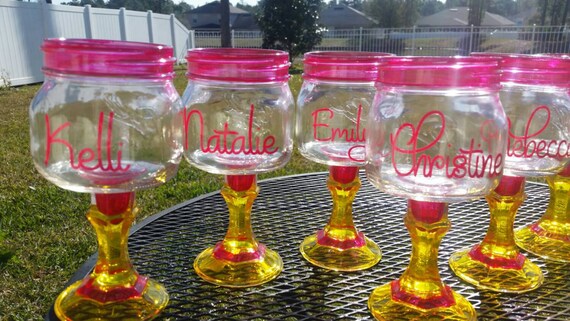 Personalized- Monogramed Margarita Glass  Ball Mason Jar Margarita or Sangria Glass CHOOSE Your Colors - 16oz  - Bachelorette