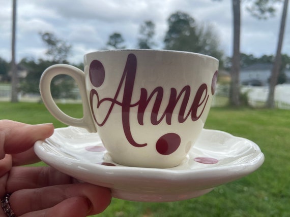 Personalized Tea Cup and Saucer Set - Choose Name - Coffee Cup and Saucer Set.  Floral design