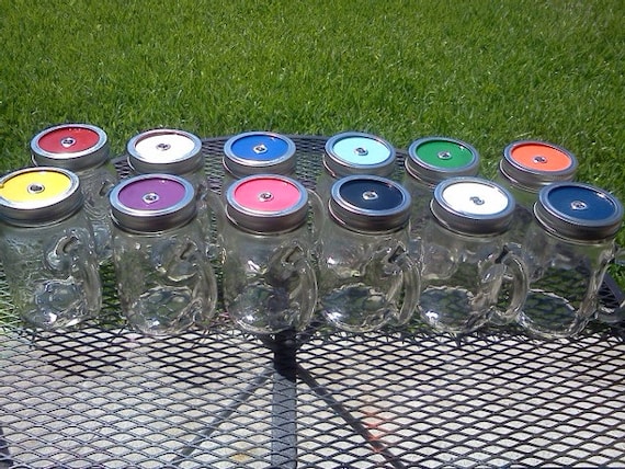 Clear 16 oz  Mason Jar Sippy Tumbler with Handle - CHOOSE YOUR LID  -  Bachelorette Glasses - Baby Showers - Weddings Welcome