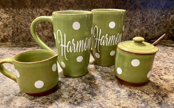 Full Four Piece Green Matcha Tea Cup - Sugar Bowl and Creamer Set