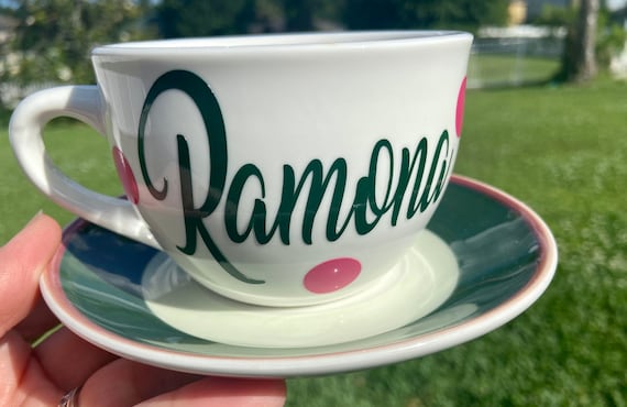 Tea Cup and Saucer Set - Custom Tea Cup- Pink Tea Cup -  Birthday Gift -  Personalized Tea Cup