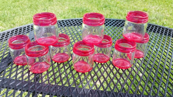 Mini Mason Jar Shot Glasses - Set of TEN - CHOOSE COLORS - Hot Pink Wedding Favors - Bachelorette Party