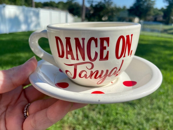 Tea Cup and Saucer Set - Custom Tea Cup- Red Tea Cup-  Birthday Gift -  Personalized Tea Cup