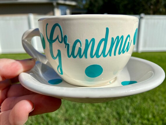 Grand Parent  Tea Cup and Saucer Set - Custom Tea Cup- Pink Tea Cup -  Birthday Gift -  Personalized Tea Cup