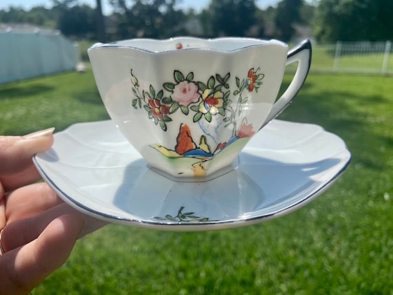 Vintage Japan Handpainted Village  Tea Cup and Saucer Set - beautiful design