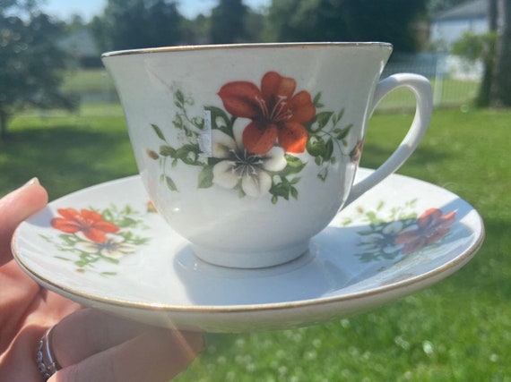 Vintage Japan Handpainted Floral Tea Cup and Saucer Set - beautiful floral design