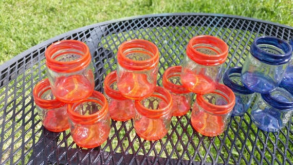 Mini Mason Jar Shot Glasses - Set of TEN - CHOOSE COLORS - Coral Pink Wedding Favors - Bachelorette Glasses - Wedding Favors