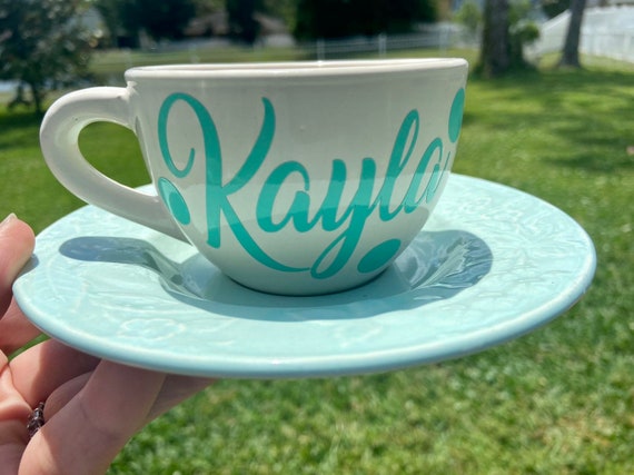 Mint Green Personalized Tea Cup and Saucer Set -  choose name -  tea party