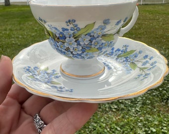 Vintage  Rosina Forget Me Not Teacup and Saucer Set -  English Tea Party