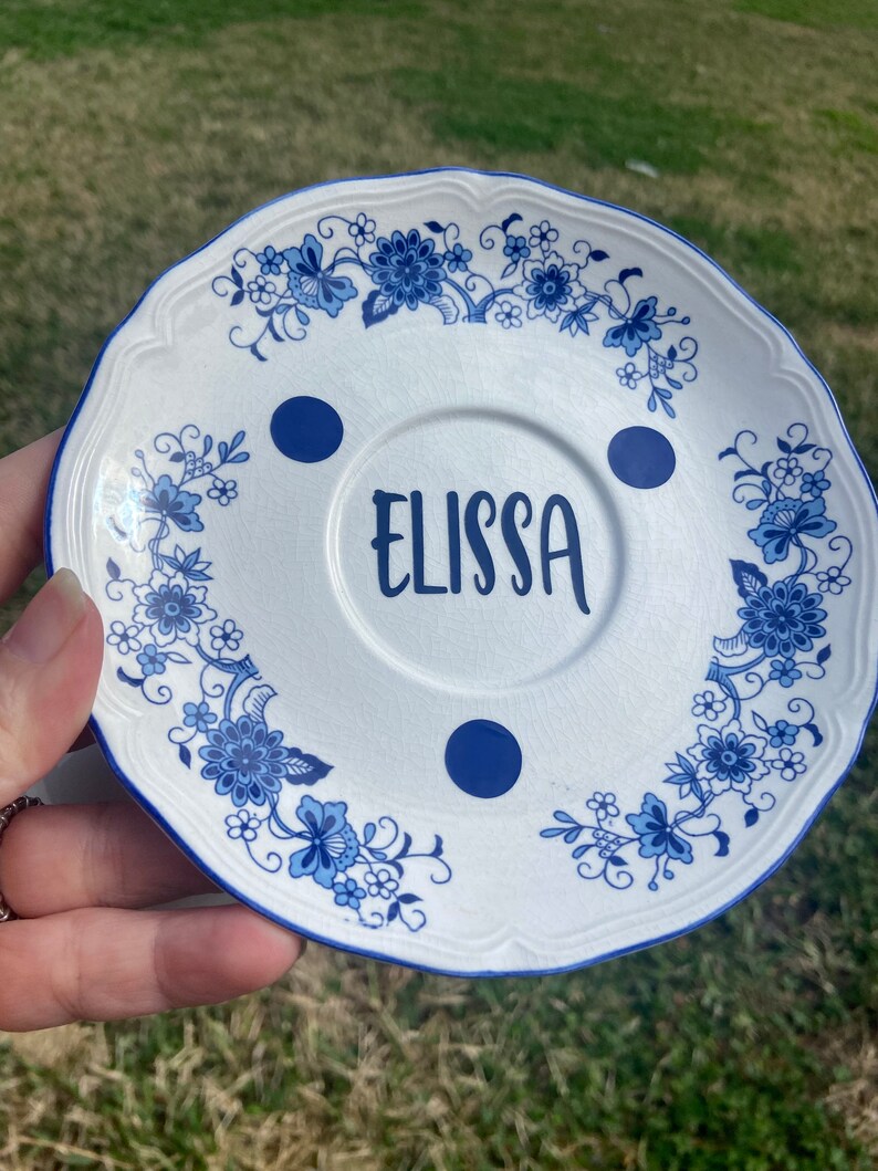 Personalized Tea Cup and Saucer Set Blue Design With Flower Etsy