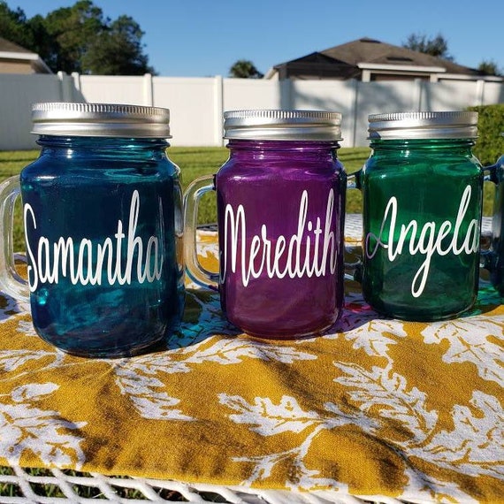 Personalized Wedding Glass - Glass with Handle  Choose your Color and Lettering -  Bachelorette Glasses - Wedding Glasses