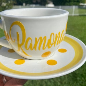 Personalized Tea Cup and Saucer Set - yellow design