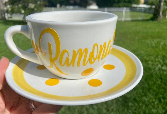 Personalized Tea Cup and Saucer Set - yellow design