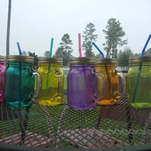 16 oz MASON JAR Glasses Glass with Handle Choose your Color Bachelorette Glasses Baby Showers Wedding Glasses image 3