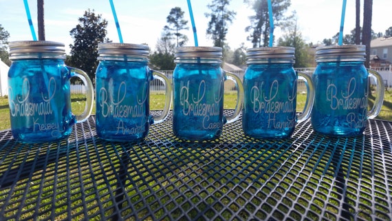 Personalized Bridesmaid Sippy Tumbler - Glass with Handle - Choose your Color and Lettering -  Bachelorette - Weddings Welcome