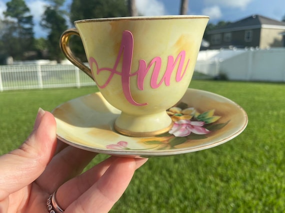 Personalized Vintage Japan Handpainted Floral Tea Cup and Saucer Set - beautiful blossom design