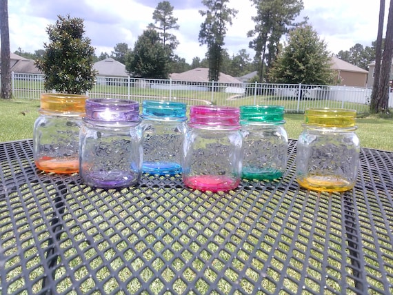 Mason Jar Shot Glasses - Set of SIX  - Raised Flower Mason Jars  - Wedding - Bachelorette Parties - Wedding Favors