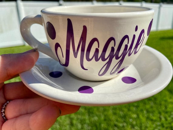 Tea Cup and Saucer Set - Custom Tea Cup- Pink Tea Cup -  Birthday Gift -  Personalized Tea Cup