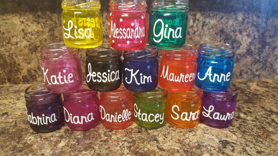 Mini Mason Jar Shot Glasses - Set of 12 - Shot Glass Favors - Bachelorette Party Glassware - Personalized