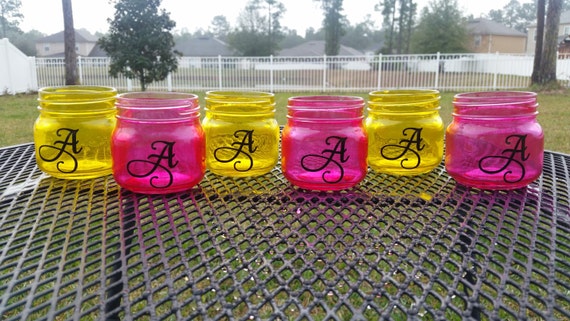 Colored Monogrammed Mason Jar Martini or Wine Glasses - 8oz - Mini Desserts-  Set of 6 - Bachelorette Parties - Wedding Gift
