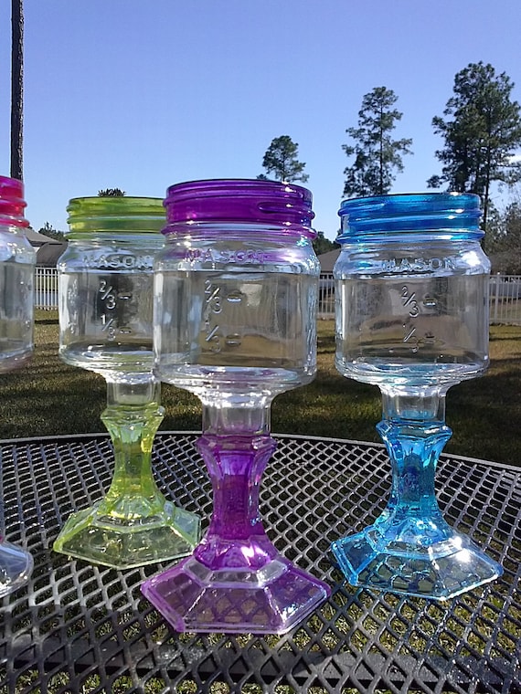 Mason Jar Wine Glass Colored Glass Choose Your Color One Glass