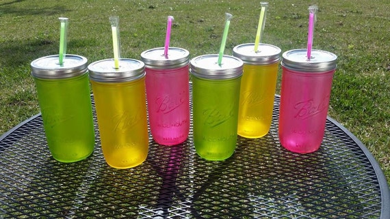 Frosted Colored Ball MASON JAR Sippy Tumbler - Glass -Choose your Color - 24 oz  - Weddings - Bachelorette Party - Baby Showers - Favors