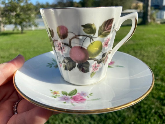 Vintage Floral and Fruit Tea cup and Saucer Set - Mismatched Set