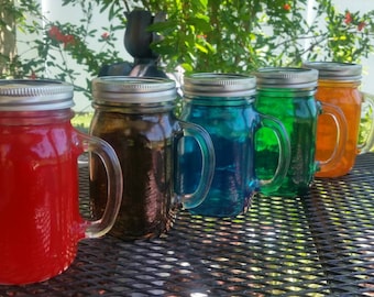 16oz Mason Jar Sippy Cup – Hand Tinted Glass Tumbler with Handle