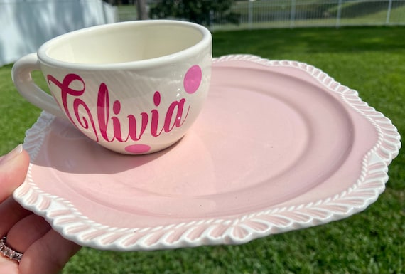Vintage Pink Snack Plate and Tea Cup Set - Personalized Tea Cup