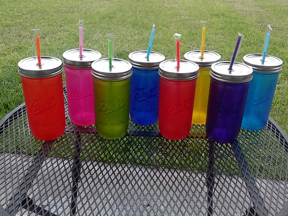 Frosted Colored Ball MASON JAR Sippy Tumbler - Glass -Choose your Color - 24 oz  - Weddings - Bachelorette- Baby Showers- Mason Jar Gift