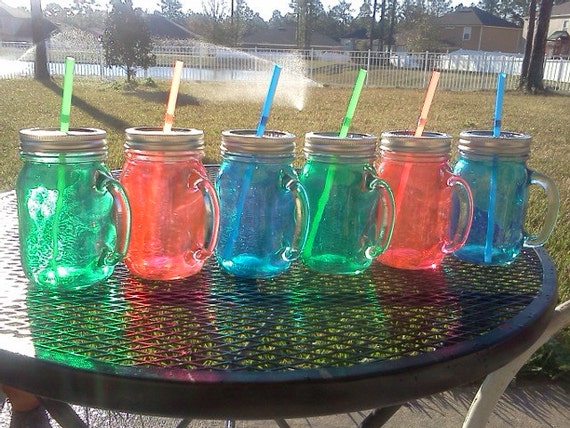 Mason Jar Mugs with Handles & Lids Straws Glasses Drinking Jars