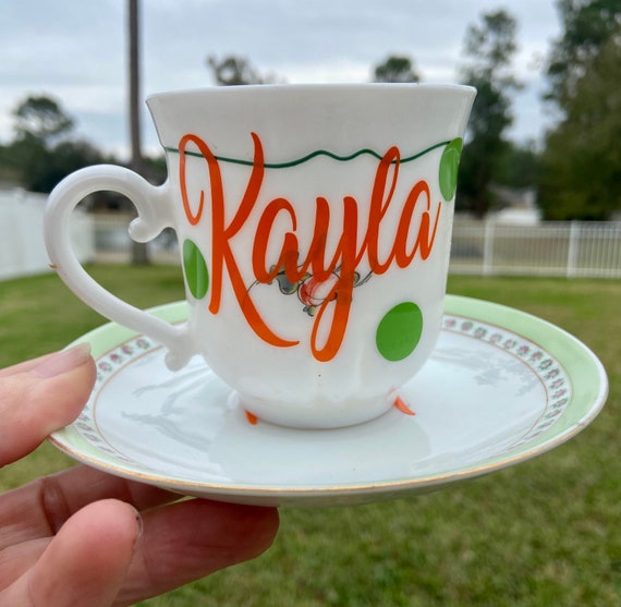 Floral  Personalized Tea Cup and Saucer Set -  choose name -  tea party