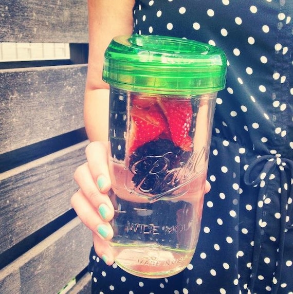 MASON JAR Fruit Infuser with Jar - One Glass - 24oz Mason Jar with Ball Lid - Colored Glass or Clear - Christmas Gift