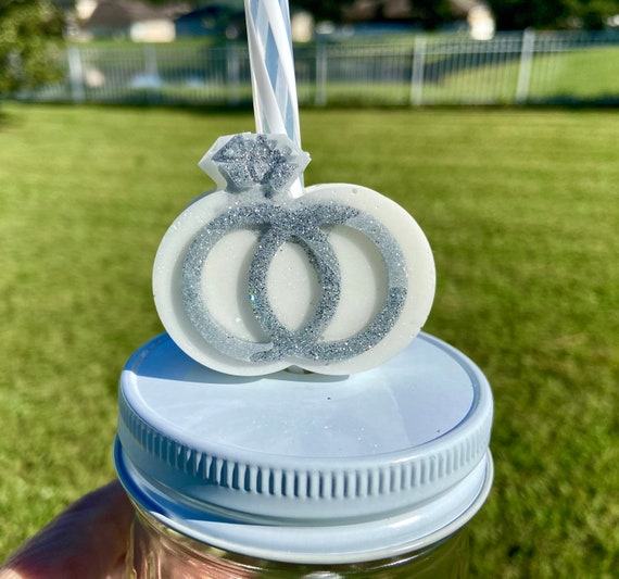 Wedding Ring Straw Topper - Silver or Gold Topper. - Wedding Party Gift - Wedding Favor