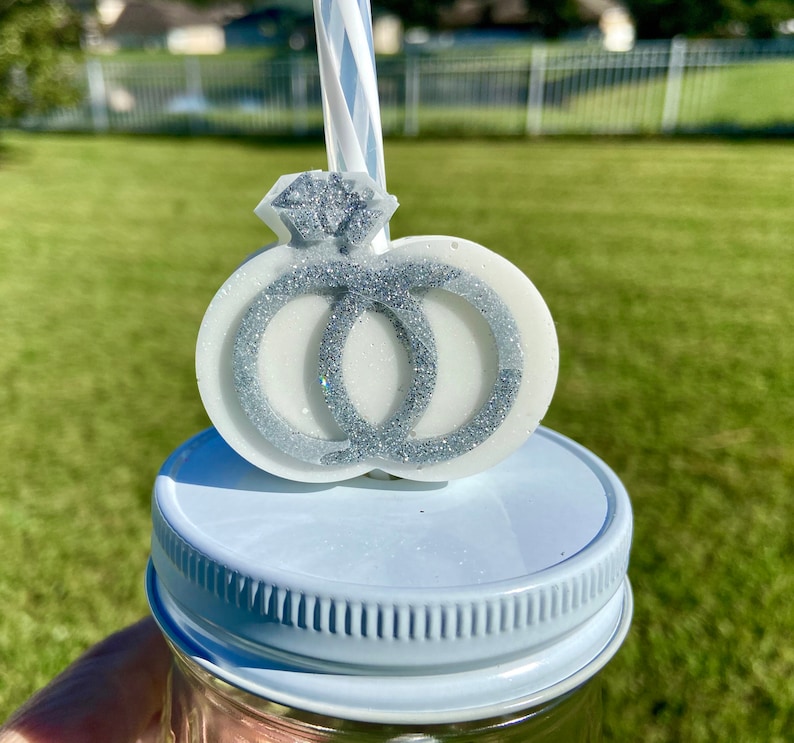 Two Ring Topper Wedding Ring Straw Topper - Resin Wedding Favor - Etsy