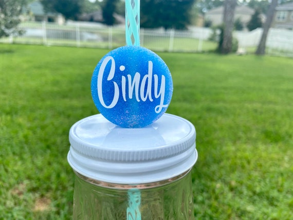 Personalized Glitter Straw Topper - Choose your Straw Color - Options can include straw and Mason Jar Glass