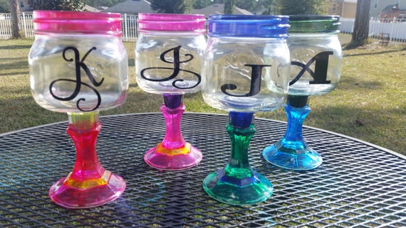 Custom Lettering - Mornogramed Margarita Glasses Ball Mason Jar Margarita or Sangria Glass CHOOSE Your Colors - 16oz  - Bachelorette