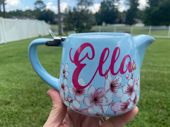Personalized Floral  Tea Pot with Infuser - Japan Tea Pot - Choose Name on Tea Pot