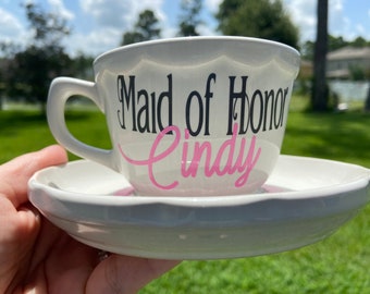 Personalized Wedding Party Tea Cup Set -  One Kind Gift - Scalloped Edge Tea Cup- Custom Order