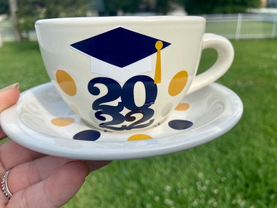Graduation Gift Tea Cup and Saucer Set - Custom Tea Cup- Choose colors- Tea Cup -  Personalized Tea Cup